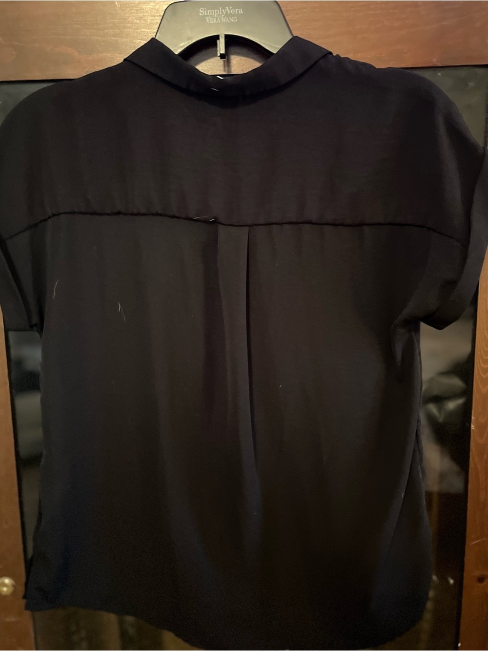 Maurices Black Short Sleeve Button-Down Pocket Blouse - Picture 2 of 3